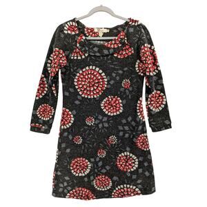 Aryeh by Anthropologie Floral‎ Starburst Dress Small Red Gray Retro Mod 60s Mini